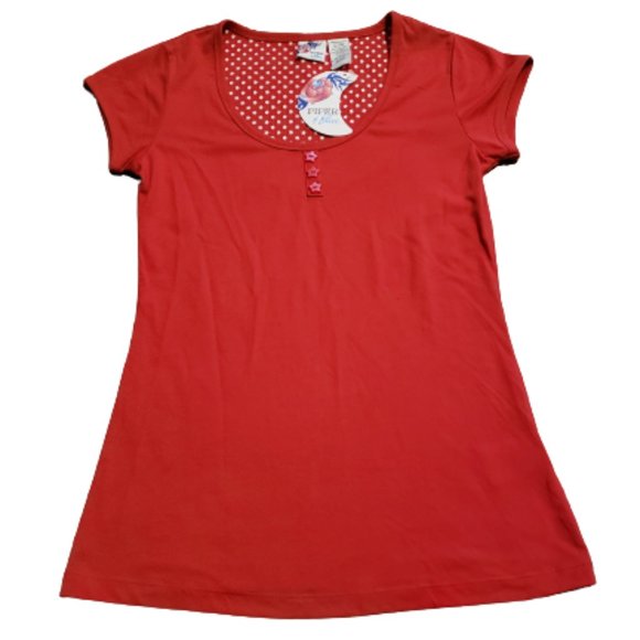 Piper & Blue Henley T-Shirt Short Sleeve Red | Women's Medium M Brand New NWT - Picture 1 of 6